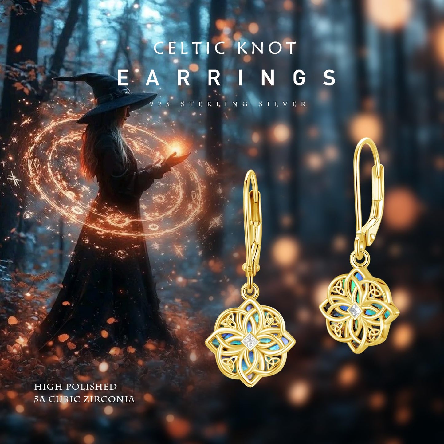 PARYFO Gold Celtic Knot for Women Witches Knot Dangle Earrings with Abalone Good Luck Irish Celtic Knot Vintage Dangles for Women
