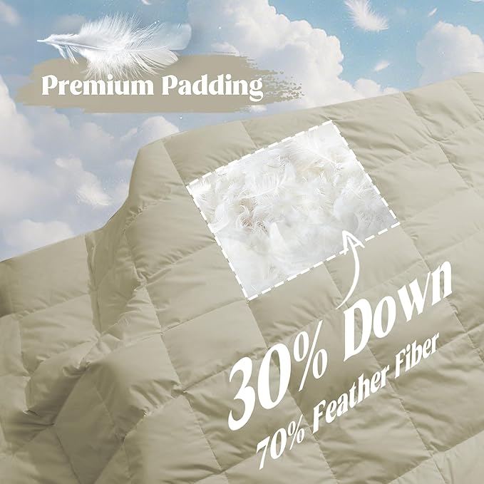 puredown® Queen Size Blanket for Bed, Ultra Soft Lightweight Down & Feather Fill, All Season Microfiber Blanket, Machine Washable, 88"X90", Beige