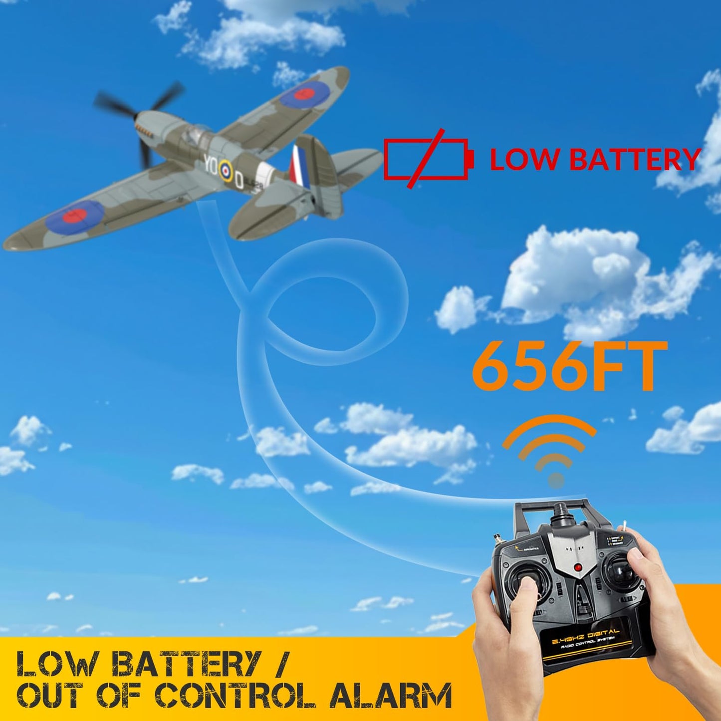 volantexrc RC Plane, 4 Channel Remote Control Airplane Fighter Spitfire RTF with Aileron, Gyro, Aerobatics & 3 Modes Easy to Fly, Hobby Radio Controlled Aircraft for Beginners & Adults (Blue)