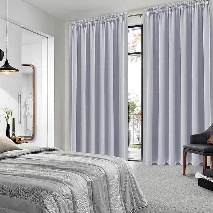 DWCN Blackout Curtains for Living Room Thermal Insulated, Energy Saving & Noise Reducing Bedroom Curtains, Silver Grey, W 70x L 84 Inch, Set of 2 Rod Pocket Curtain Panels