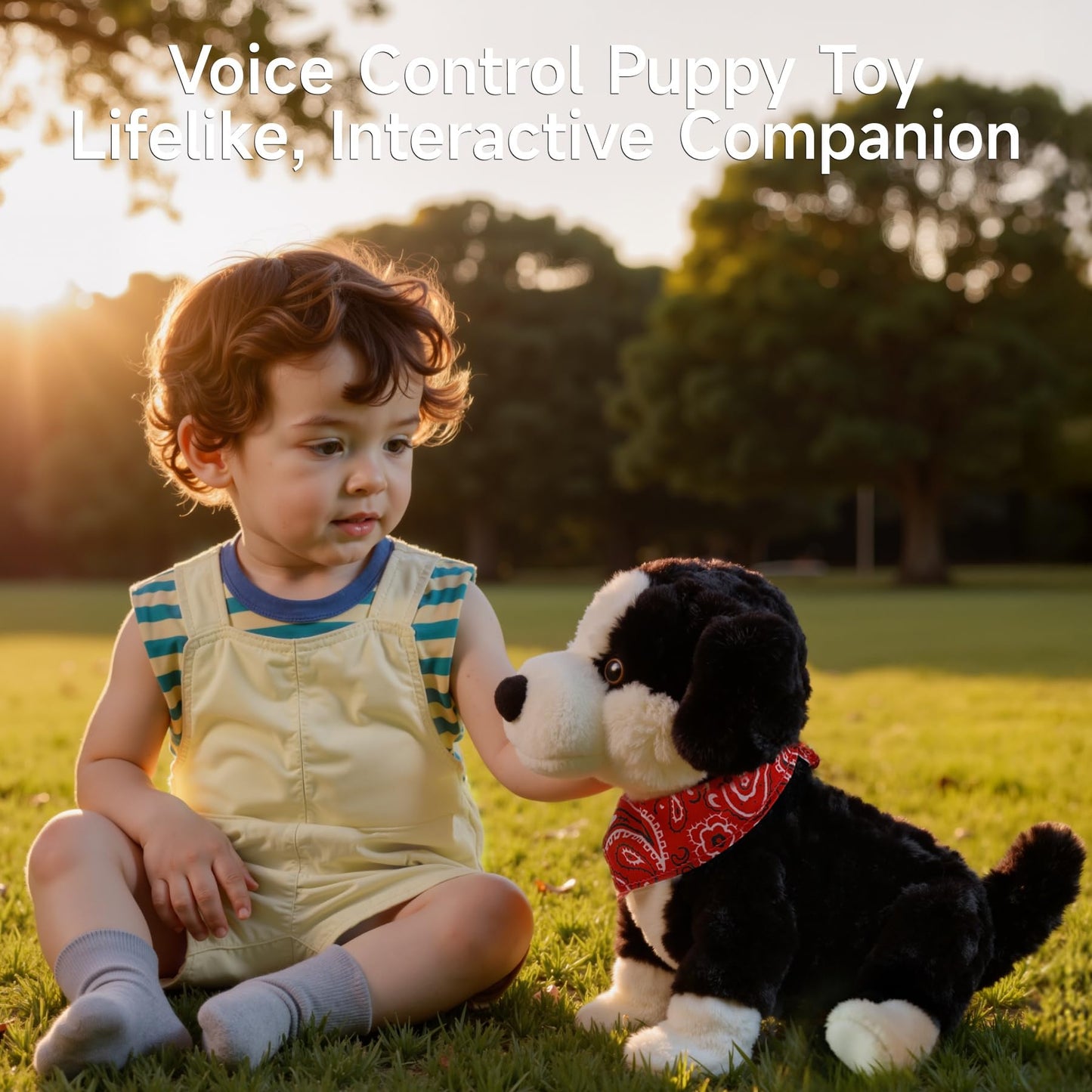 eJog Pup Electronic Interactive Plush Dog Toy, Realistic Robot Puppy Toy, Walking, Talking, Barking, Tail Wagging, Voice-Activated Control Stuffed Animal Pet Toys for Children Ages 3+