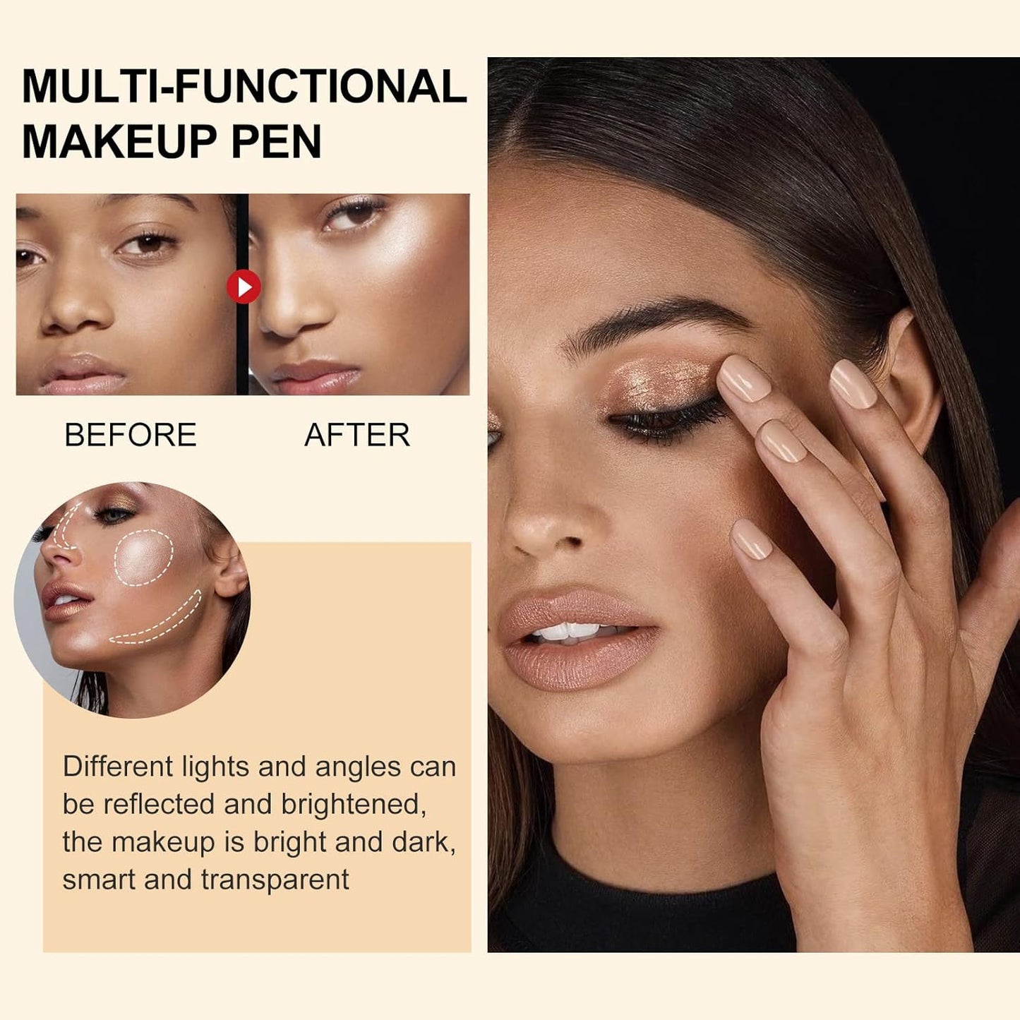 2 Pack Contour Beauty Wand, Highlighter ，Face Concealer Contouring with Cushion Applicator Long Lasting & Smooth Matte Finish Liquid Illuminator Makeup Stick (05 Bronze Gold#06 Rose Gold)