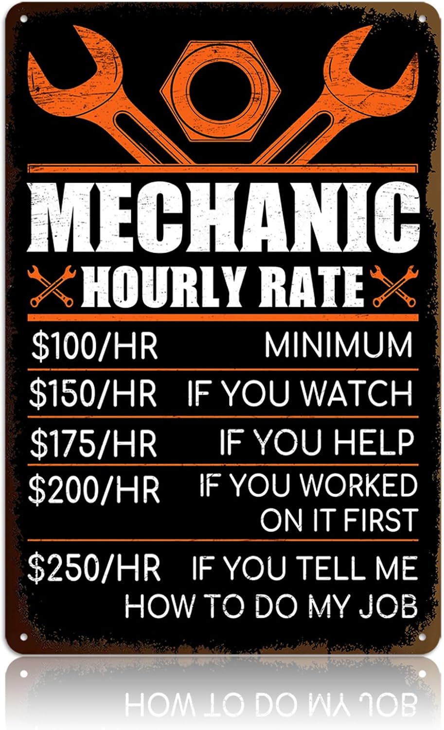 Mechanic Gifts for Men - Garage Metal Tin Signs Vintage Car Shop Accessories Decor Mechanic Hourly Rate Metal Sign 8x12 Inch