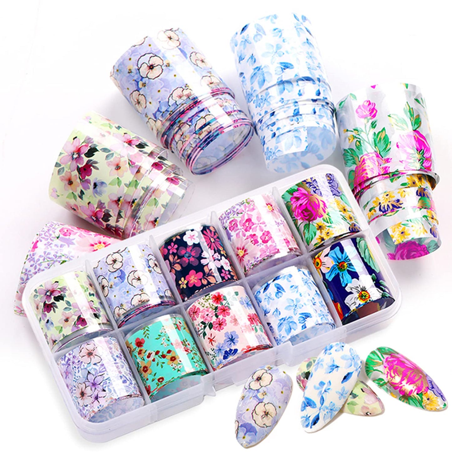 Nail Foil, DANNEASY 30 Rolls Nail Art Foil Transfer 3D Flower Stickers for Nails Blossoms Foils Nail Wraps for Nails Art Decorations Manicure Supplies