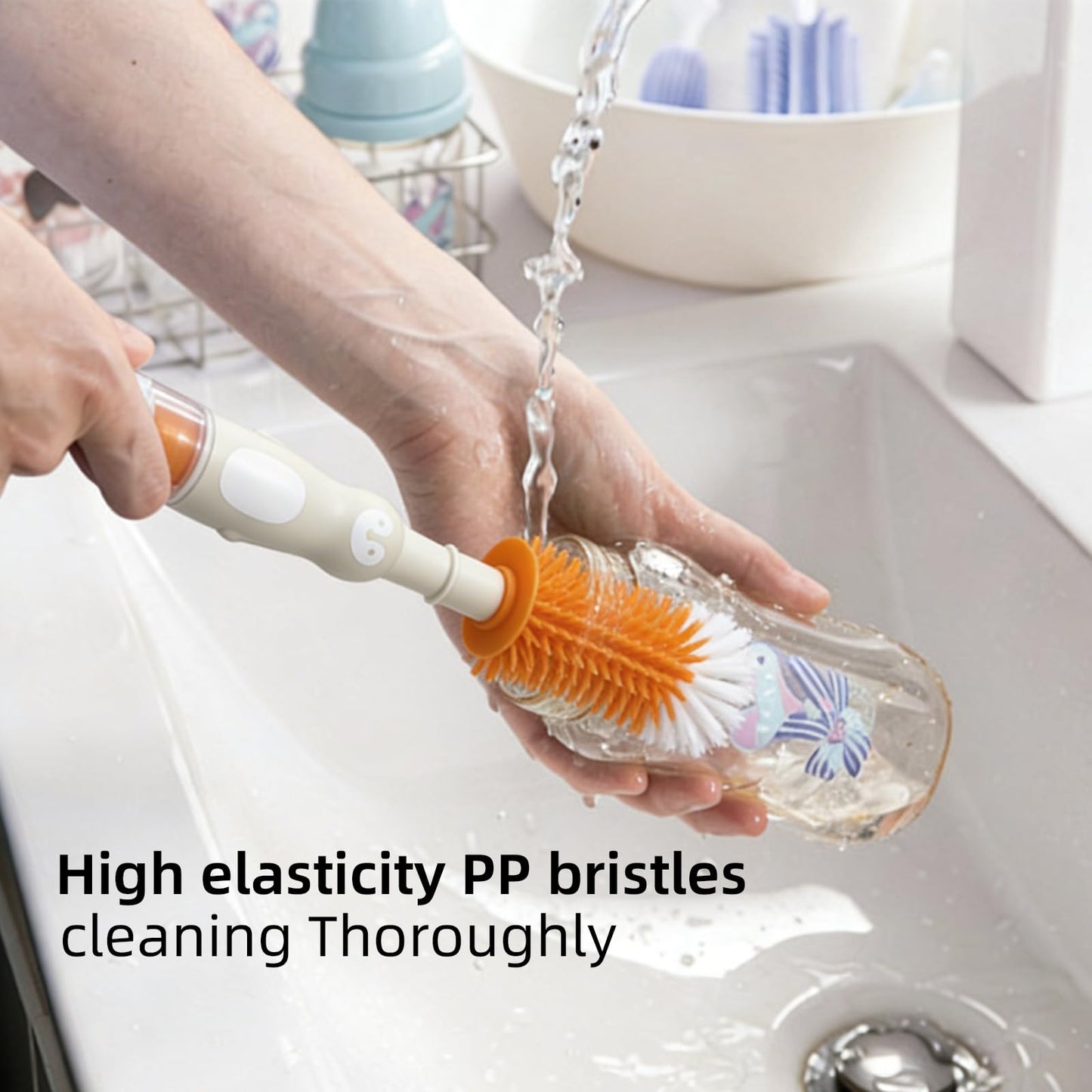 GYHZ Silicone Cleaning Brush Kit with Soap-Dispensing Handle – 5-in-1 Bottle & Crevice Cleaning Brushes, Food-Grade Silicone, Rust-Free, Dishwasher Safe (Blush)