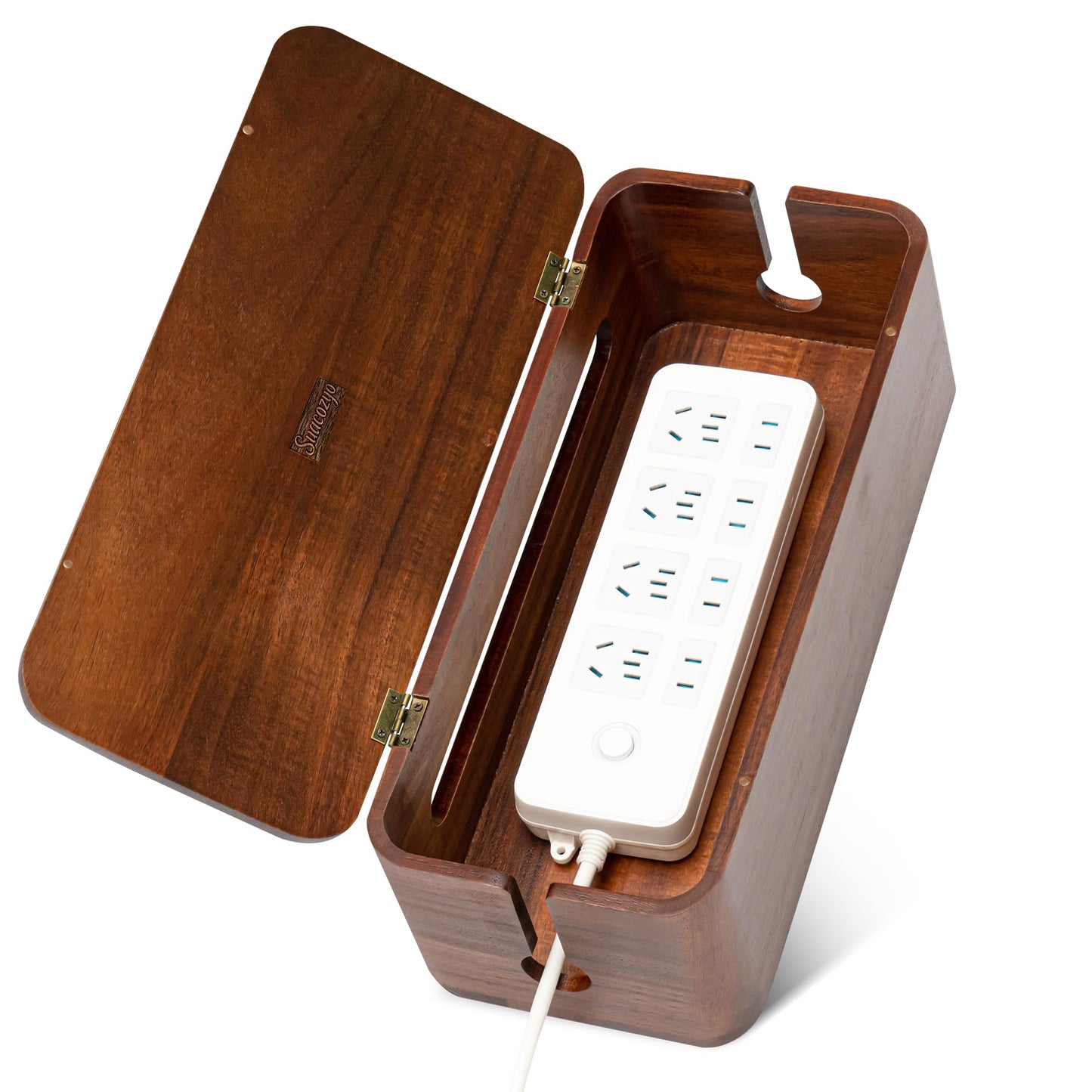 Large Acacia Wood Cable Management Box - Cord Hider & Organizer for TV Wires, Power Strip, Electrical Hiding, Desk & Floor Cables - Solution Wire Storage Solution for Office, Living Room, Bedroom