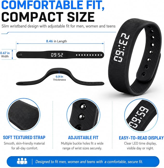 Vibrating Alarm Wristband Clock Smart Watch Bracelets for Mens Digital Heavy Sleepers Fit Wrist Womens Tracker Vibro Vibration Silent Small Distance Teens Shock Despertador Band Alert
