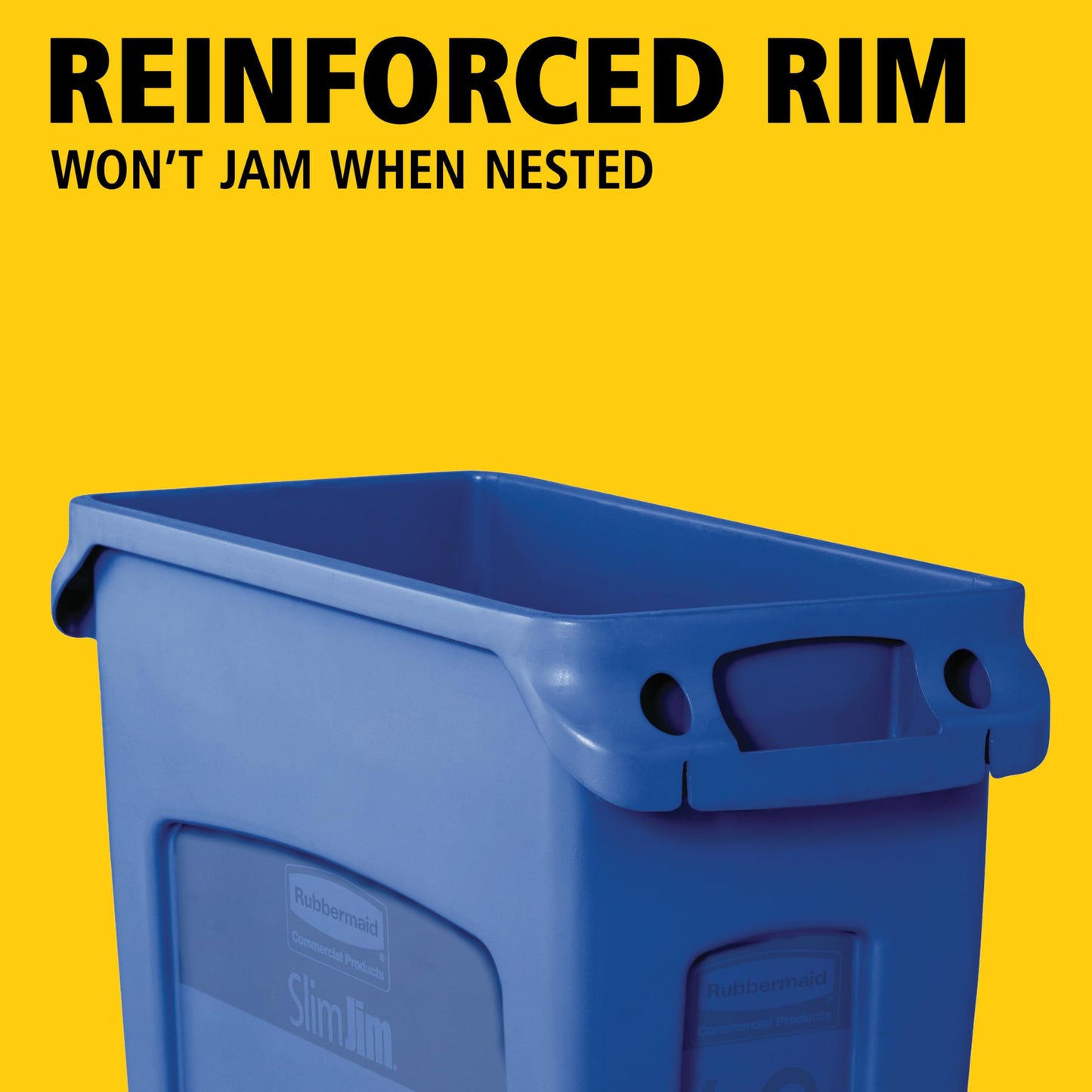 Rubbermaid Commercial Products Slim Jim Plastic Rectangular Recycling Bin/Trash Can with Venting Channels 23 Gal Blue for Kitchens/Classrooms/Offices/Back of House