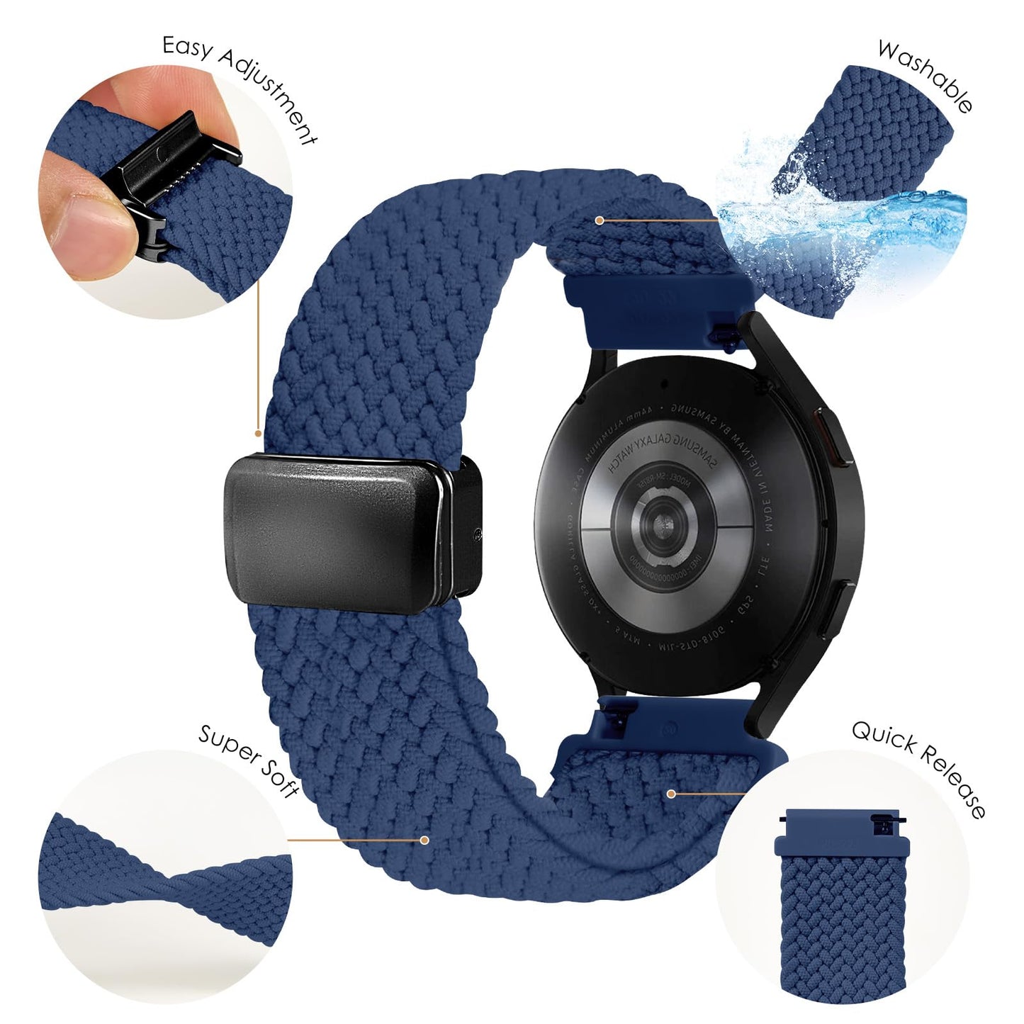 SIMYYO Nylon Magnetic Bands Quick Release Braided Nylon Watch Bands Stretchy Sport Replacement Strap for Men and Women 18mm 19mm 20mm 22mm