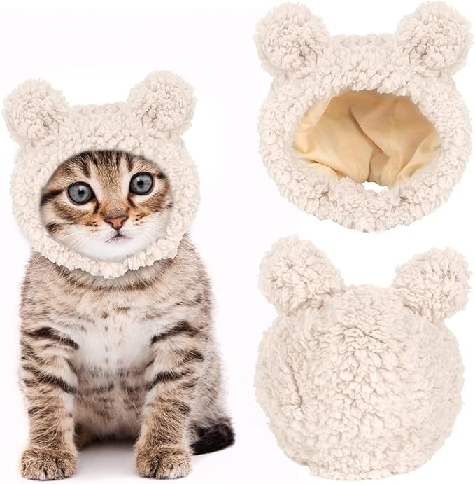 JOICEE Cute Cat Costume Warm Bear Hat for Small Pets Adjustable Kitten Hat