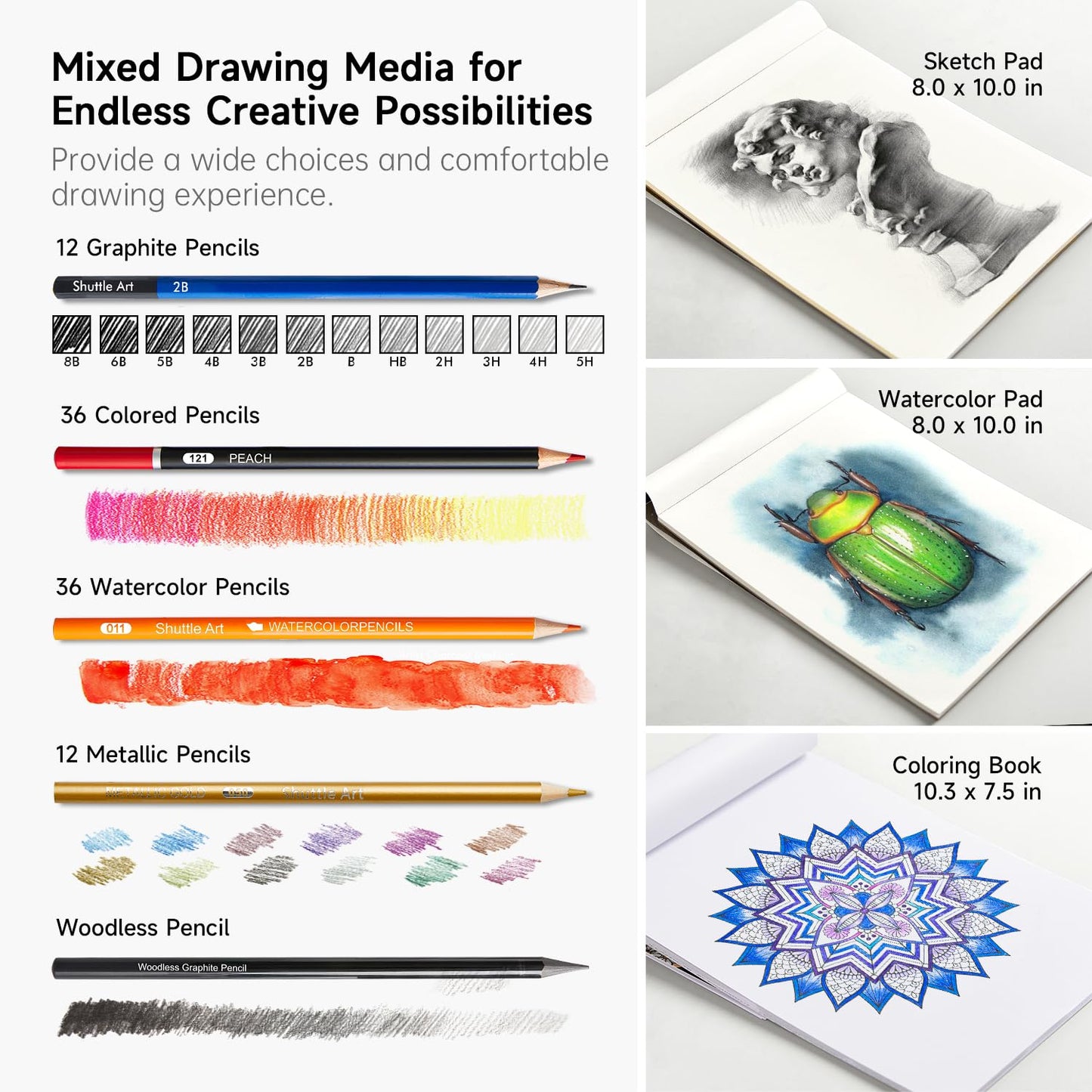 Shuttle Art Professional Drawing Kit, 123 Pieces of Drawing Pencils Set Includes Colouring Pencils, Watercolor, Charcoal, Graphite and Sketch, Ideal for Adults Children Artists