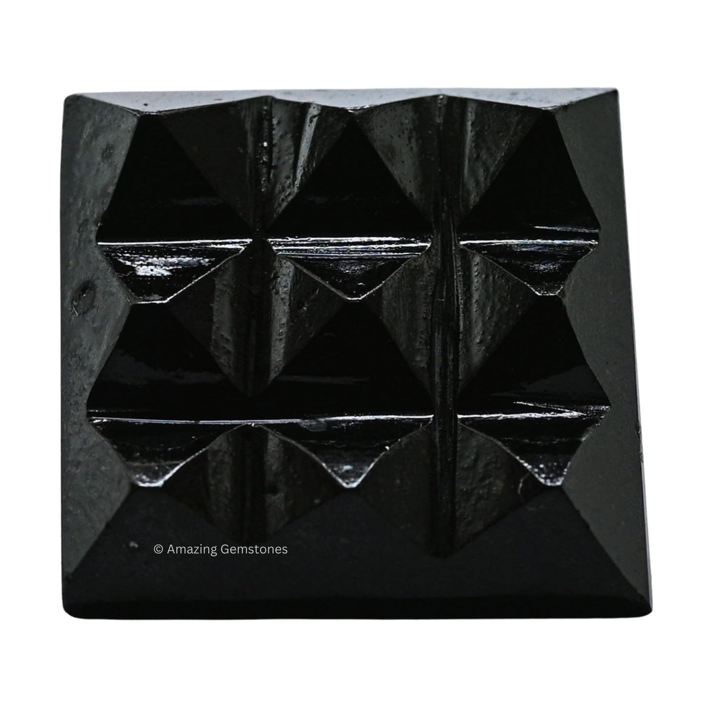 Amazing Gemstone Black Tourmaline Crystal Pyramid with 9 Pyramid Plate Bottom - 1" Mini Pyramid Figurine of Natural Stone Pyramid for Meditation, Reiki, Chakra Balancing Vastu Pooja and Crystal Grids