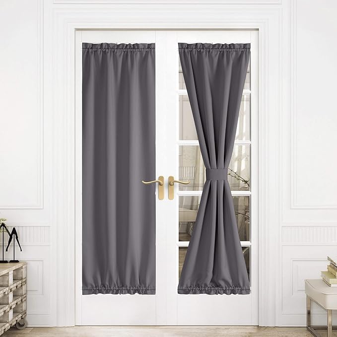 NICETOWN Blackout Rod Pockets Window/Door Curtain Back Side Panels for Privacy - 30W x 72L Blackout Thermal Insulated Classroom Curtains Lockdown Shade for French Door - 1 Panel, Grey