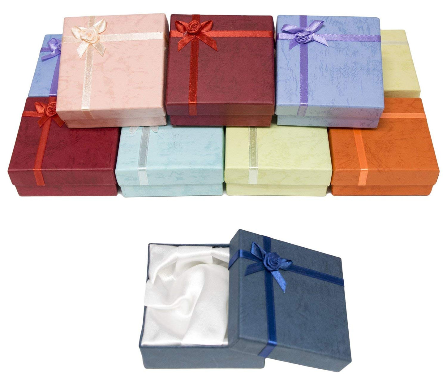 888 Display USA, Inc Cardboard Jewelry Bangle Gift Boxes with Rosebug Bows in Assorted Colors 3.5" X 3.5" X 1" (Pack of 8)