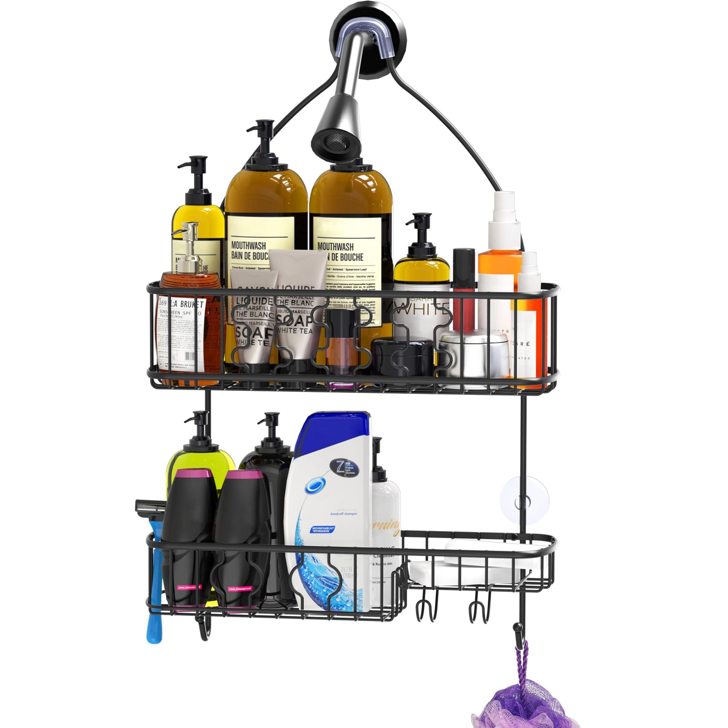 Simple Houseware Bathroom Hanging Shower Head Caddy Organizer, Black