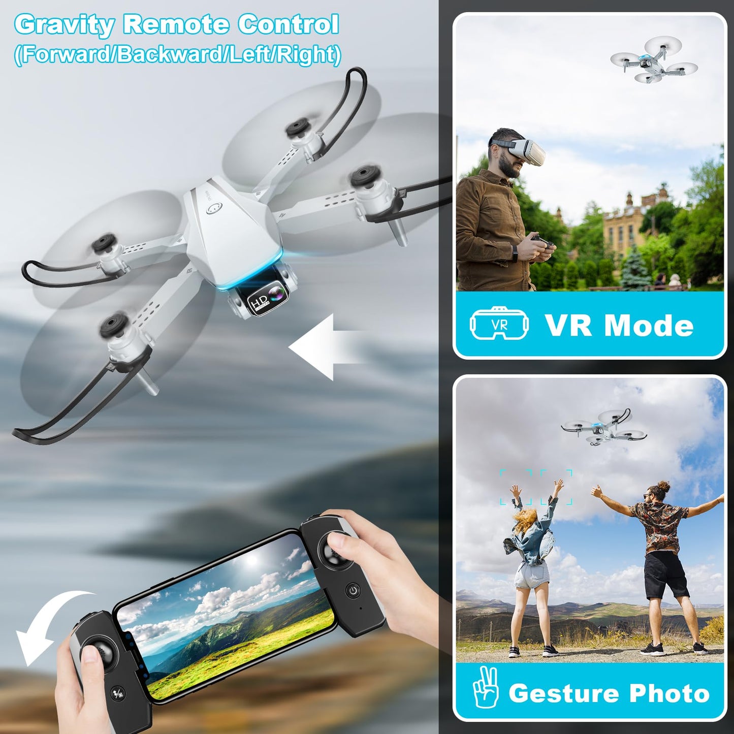 Oddire Drone with Camera - Drones for Adults with 2 Batteries, Carrying Case, 1080P HD Foldable Drone with Stable Hover, Trajectory Flight, Gravity Control, One Key Take Off/Land, 3D Flip, Toys