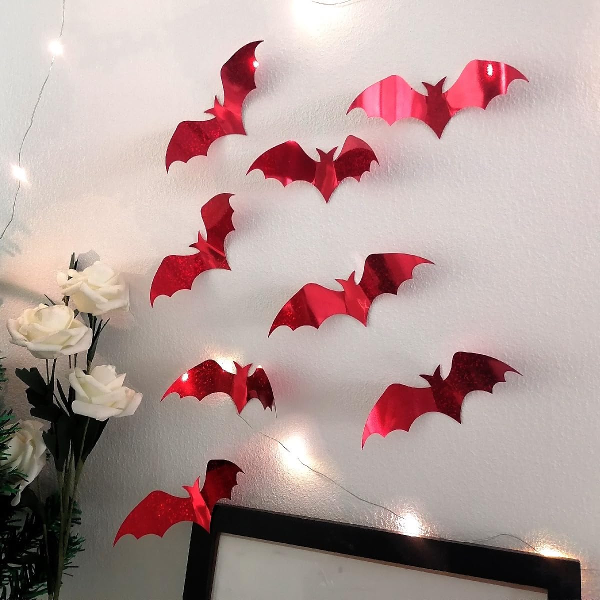Adam Victor 3D Bats Wall Stickers, Halloween Decors- 36 Black Bats and 36 Red Bats- Halloween Party Decoration