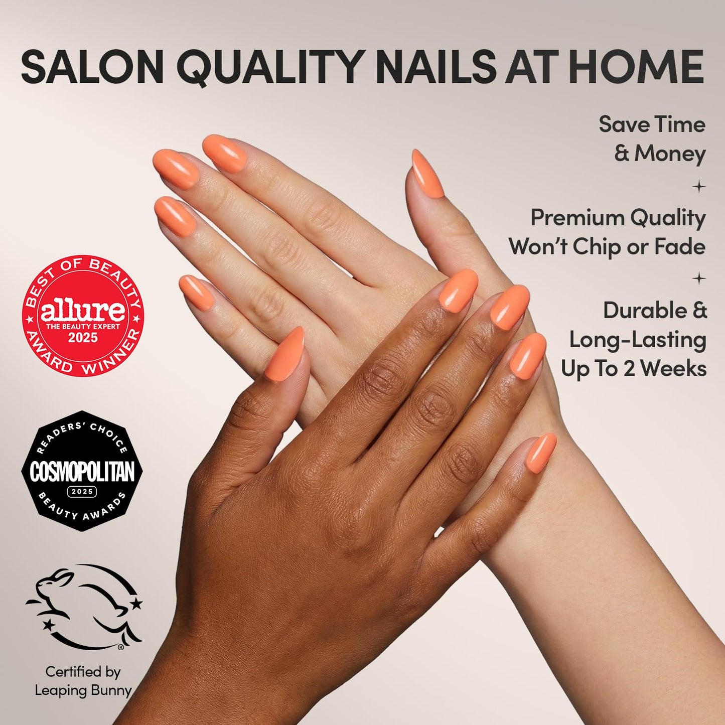 Glamnetic Press On Nails - Apricot | Solid Opaque Orange Round Fake Nails, Salon Quality | 12 Sizes - 30 Nail Kit