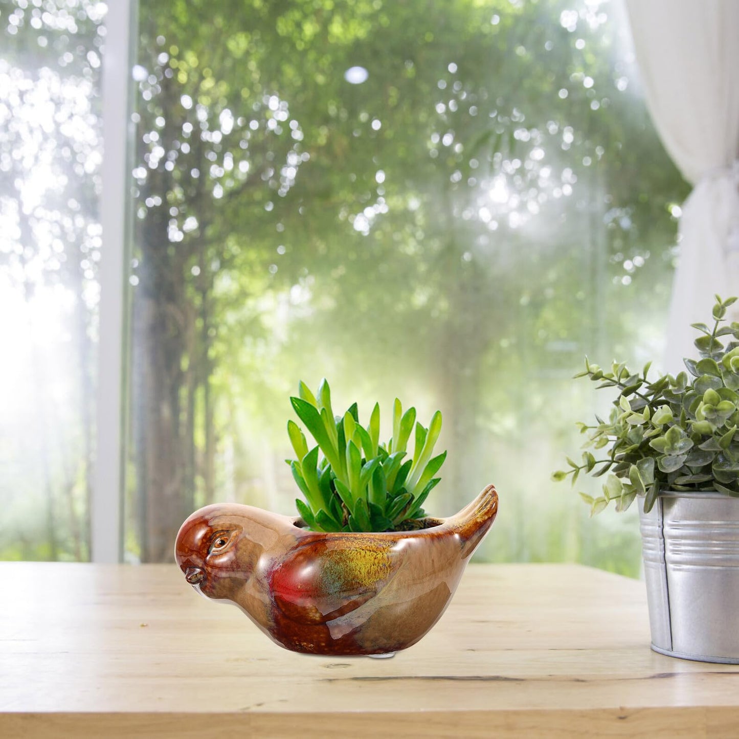 CALLARON Ceramic Succulent Planter Pot Bird Shaped Small Flowerpot for Indoor Plants, Glazed Pottery Bonsai Container for Home and Office Decor