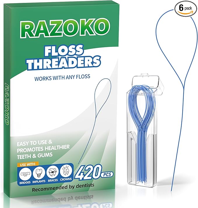 RAZOKO Floss Threaders | Dental Floss Threaders for Braces, Bridges, and Implants |420PCS (Pack of 6)