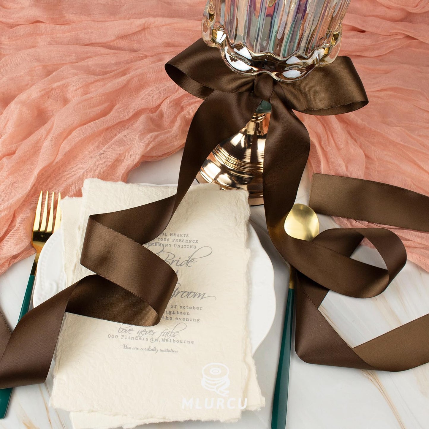 Mlurcu Brown Satin Ribbon - 1.5 Inch, 50 Yards, Double Faced, Thick, Perfect for Gift Wrapping, Flower Bouquets, Wedding Invitations, Hair Bows & Crafts