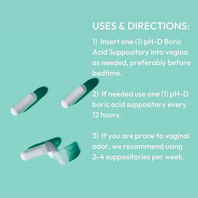 pH-D Feminine Health Support - 600 mg Boric Acid Suppositories - Woman Owned - for Vaginal Odor Use - 12 Count