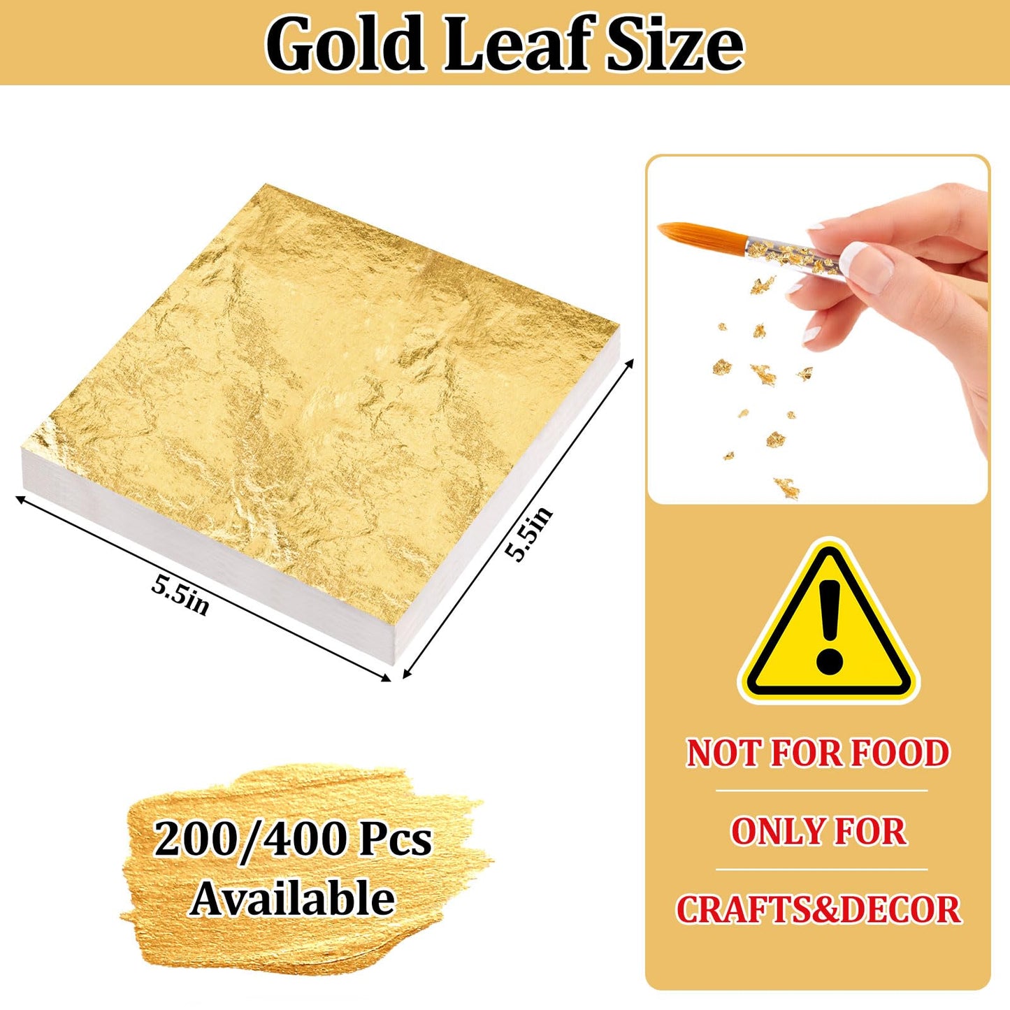 200/400 Pcs Available Gold Leaf Sheets for Art & DIY Projects, Gold Foil Sheets, Gold Flakes for Resin, Gilding Crafting, Nails, Furniture, Home Decor - 5.5" (400)