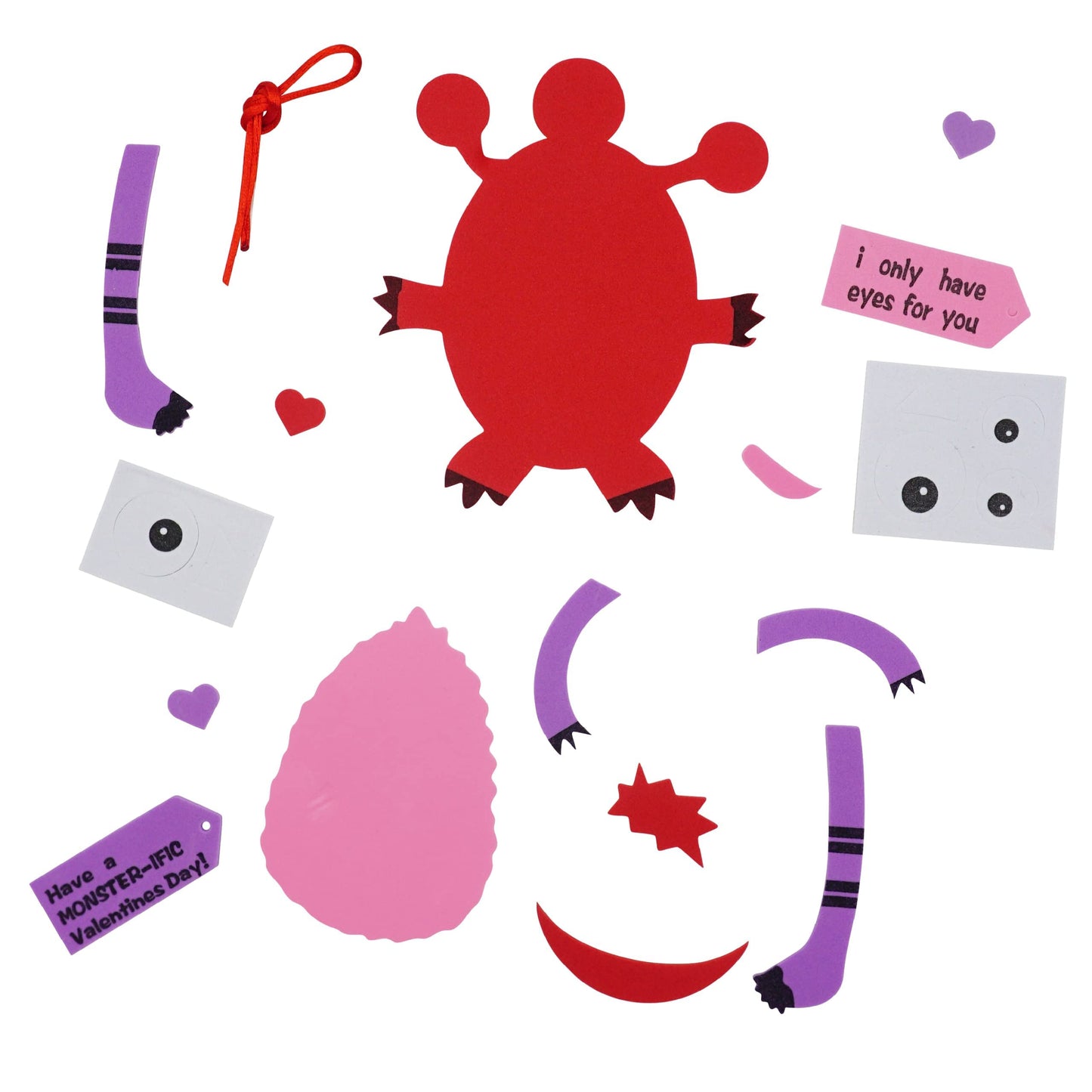 4E's Novelty Valentines Monster Craft Ornament (12 Pack) Foam Valentines Day Crafts for Kids Classroom DIY Valentines Day Card for Kids Bulk - Individually Wrapped, Fun Activity