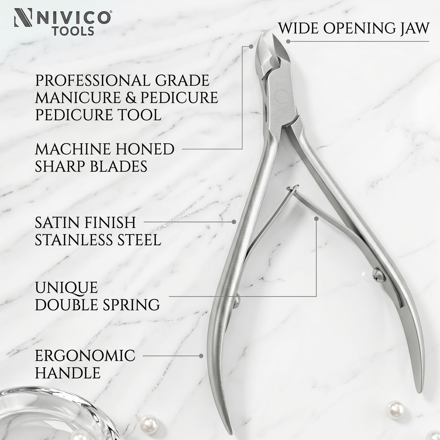Nivico Tools Professional Cuticle Nipper – Surgical Stainless Steel Cuticle Trimmer & Hangnail Clipper – Ultra-Sharp Precision Jaw with Frictionless Double Spring for Manicure & Pedicure Care