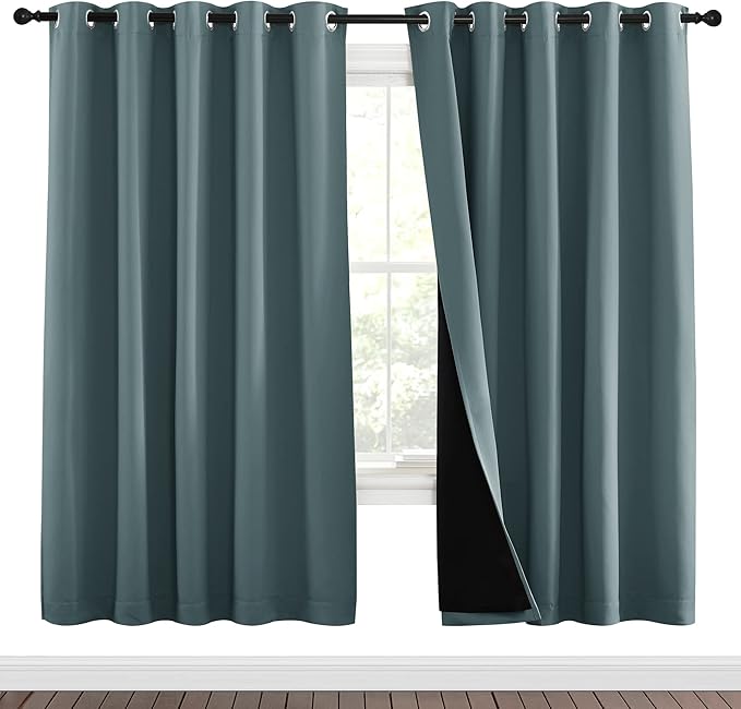 NICETOWN 100% Blackout Window Curtain Panels, Full Light Blocking Drapes with Black Liner for Nursery, 72-inch Drop Thermal Insulated Draperies (Aqua, 2 Pieces, 70-inch Wide Per Panel)