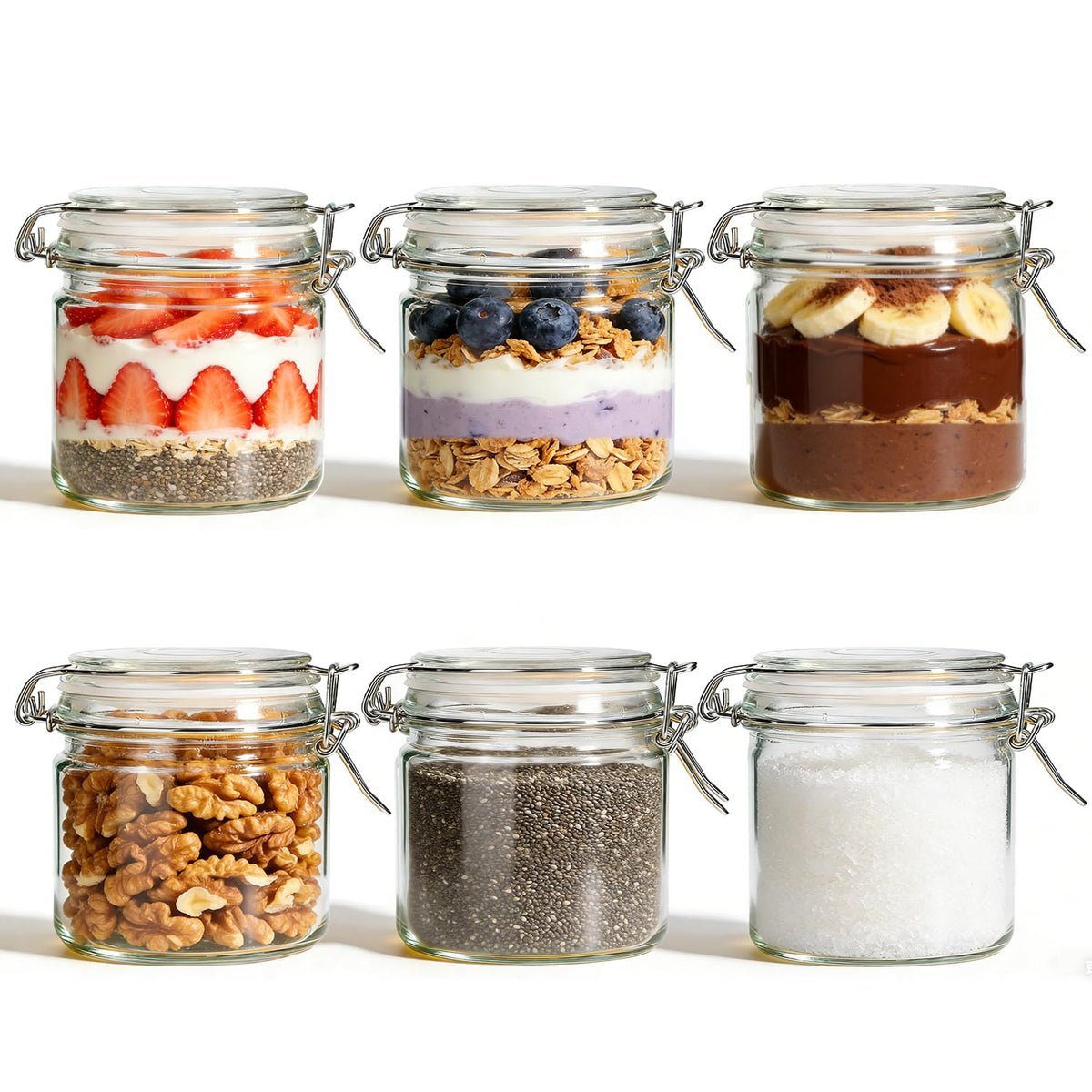 17 oz Overnight Oats Containers with Lids 6 Pack Wide Mouth (6 Count)