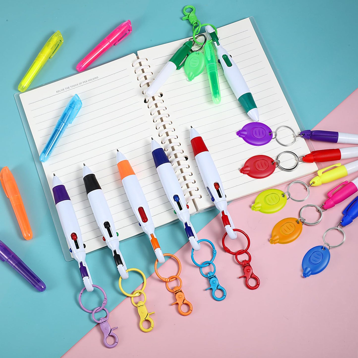 Chinco 30 Pcs Nurse Badge Pen Set Nurse Week Gifts CNA Retractable Shuttle Pen Clip with Mini Highlighter Marker LED Keychain