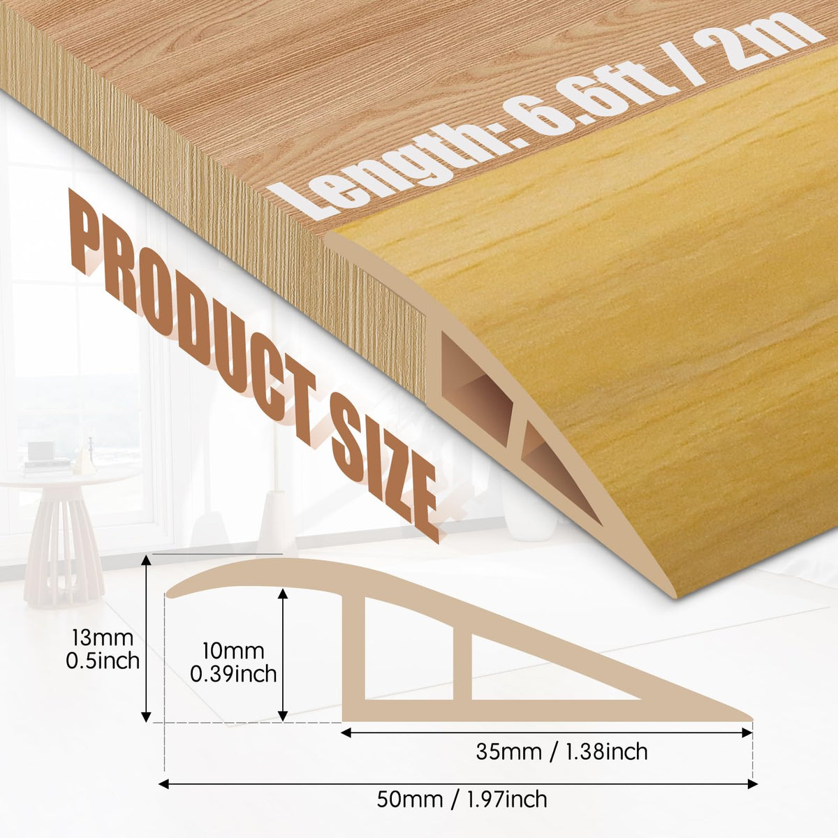 Floor Transition Strip Door Threshold 78" Floor Transition Reducer Trim on The Edges Threshold Strip Self Adhesive Suitable for Doorways