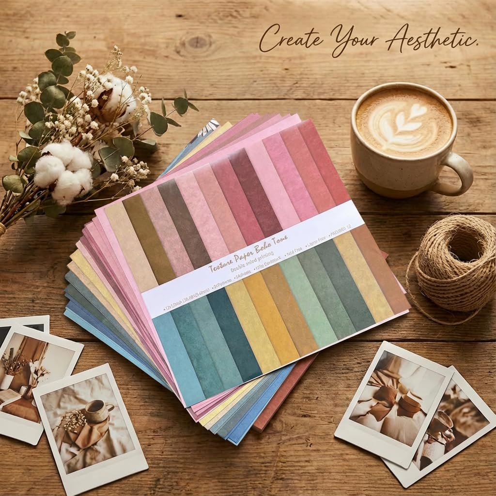 Scrapbook Paper 12x12, 24 Sheets Double-Sided Decorative Patterned, Acid-Free & Lignin-Free Scrap Book Paper for Scrapbooking, Junk Journal, Photo Album, DIY (B-Boho)