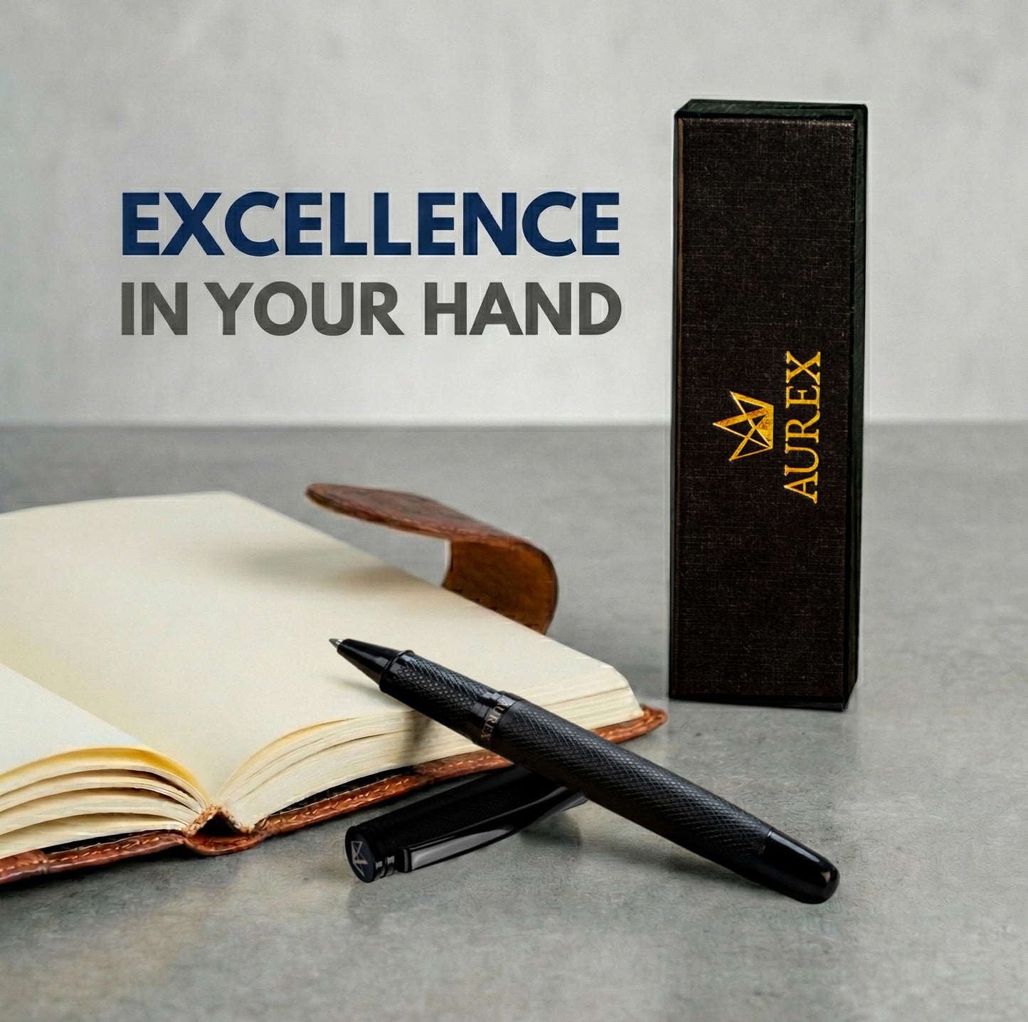AUREX Luxury Black Rollerball Pen – Metal Pen with Cap, Micro Tip, Diamond Body Design, Gift Box & Blue + Black Ink – Executive Writing Pen