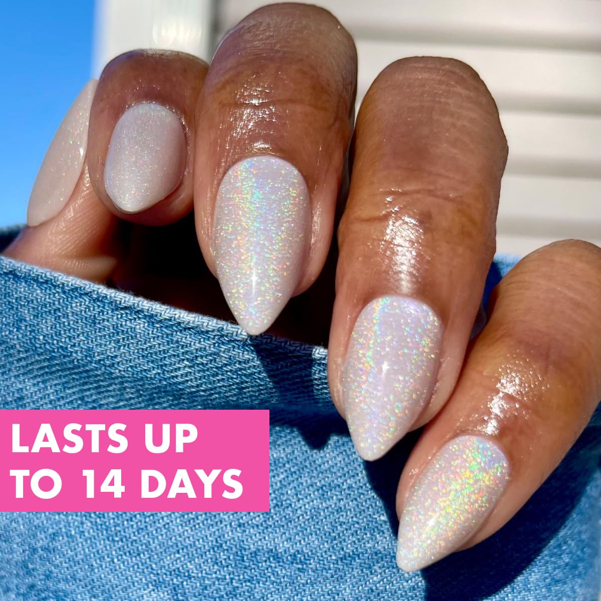 Olive & June Maximalist Instant Mani Press-On Nails (Glue) | 42 Fake Nails, 21 Sizes | Non-Toxic, Long-Lasting Big, Bold Gorgeous Realistic Look | Medium, Stiletto | Neutral Iridescent Velvet