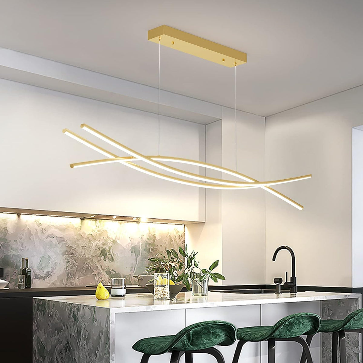 Modern Chandelier with 1%-100% Dimmable, Suitable for Dining Room, Bedroom and Living Room(Gold)