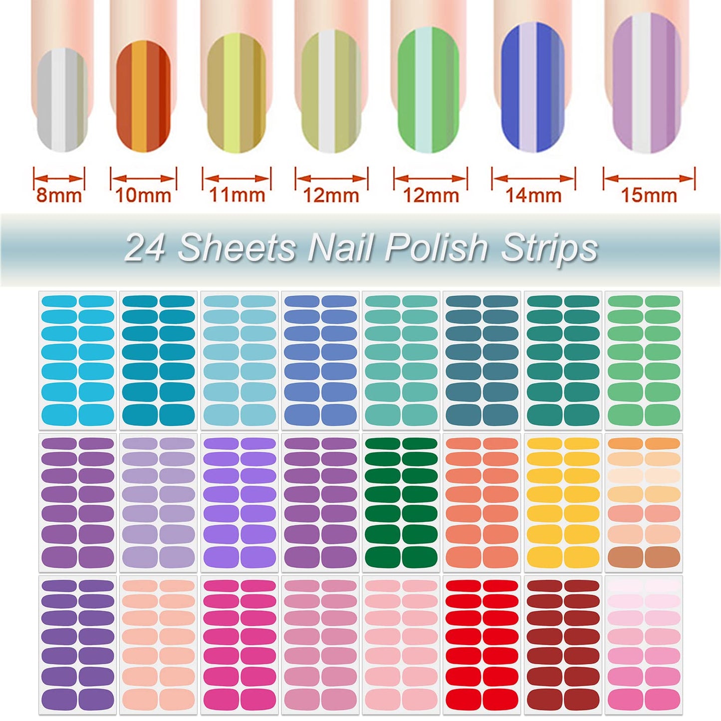DANNEASY 24 Sheets Solid Color Nail Wraps for Women Stick On Nail Polish Strips Gel Nail Strips Self Adhesive Nail Polish Stickers Manicure Sticker for Nail Art with Nail File, Cuticle Stick