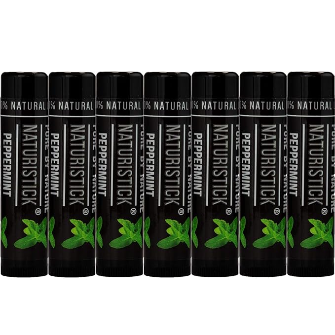 Naturistick Premium Beeswax Lip Balm for Dry, Chapped Lips | 100% Natural Lip Care | Coconut Oil, Shea Butter, Aloe Vera | Moisturizing, Chemical-Free Chapstick | 7 Pack Black Peppermint | Made in USA