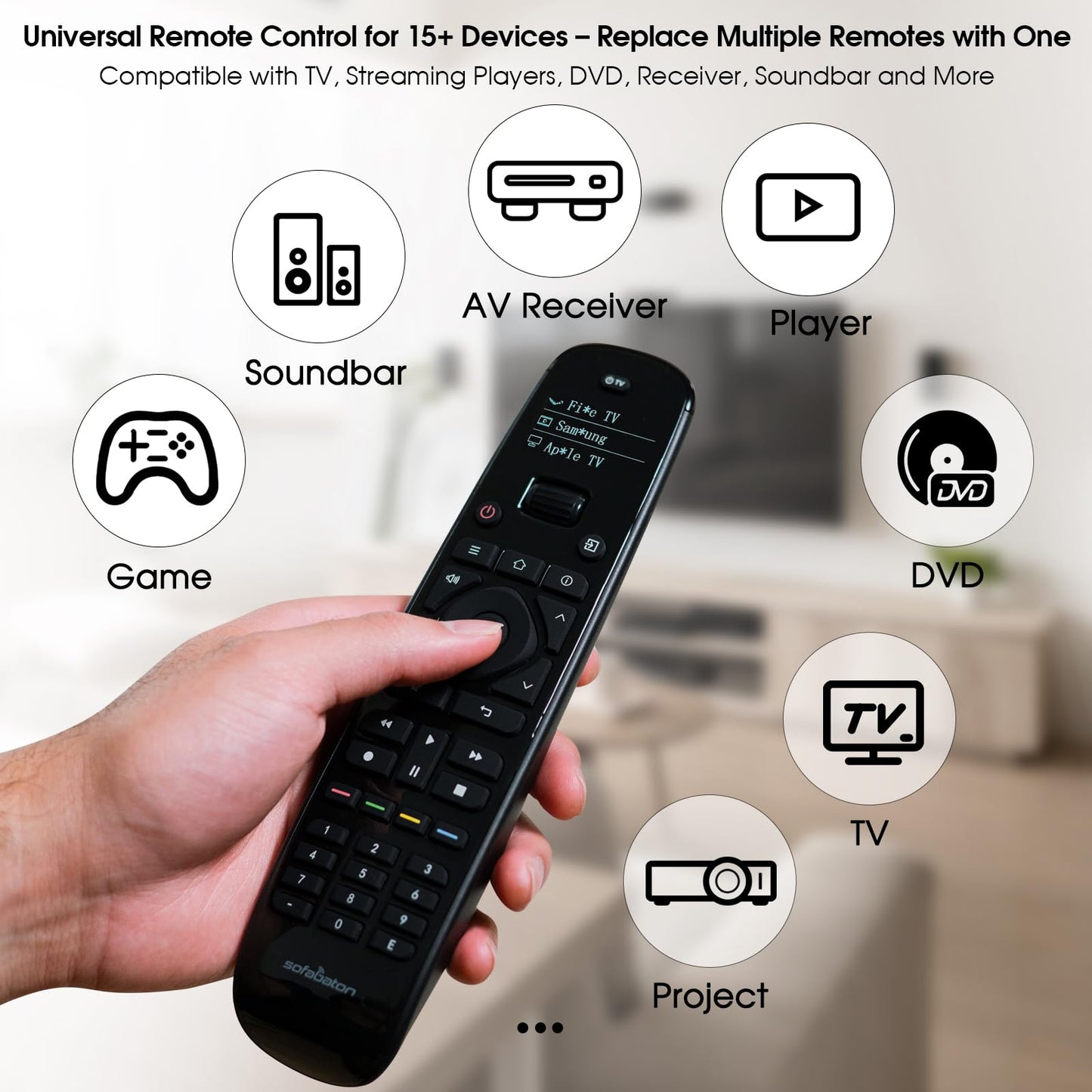 SofaBaton U2 Universal Remote (with Backlight), All-in-One Smart Universal Remote Control with Customized APP for TV/Soundbar/DVD/Blu-ray/Projector and More, Macro Buttons & Extended Infrared Range