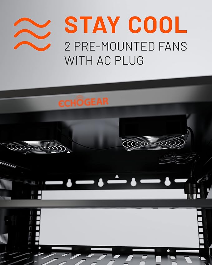 ECHOGEAR 6U Network Rack - Enclosed Wall Mount Rack Kit Includes 2X 1U Shelves, Pre-Mounted Fan, Lockable Door & Hardware - 600mm Depth Fits All Your AV Gear