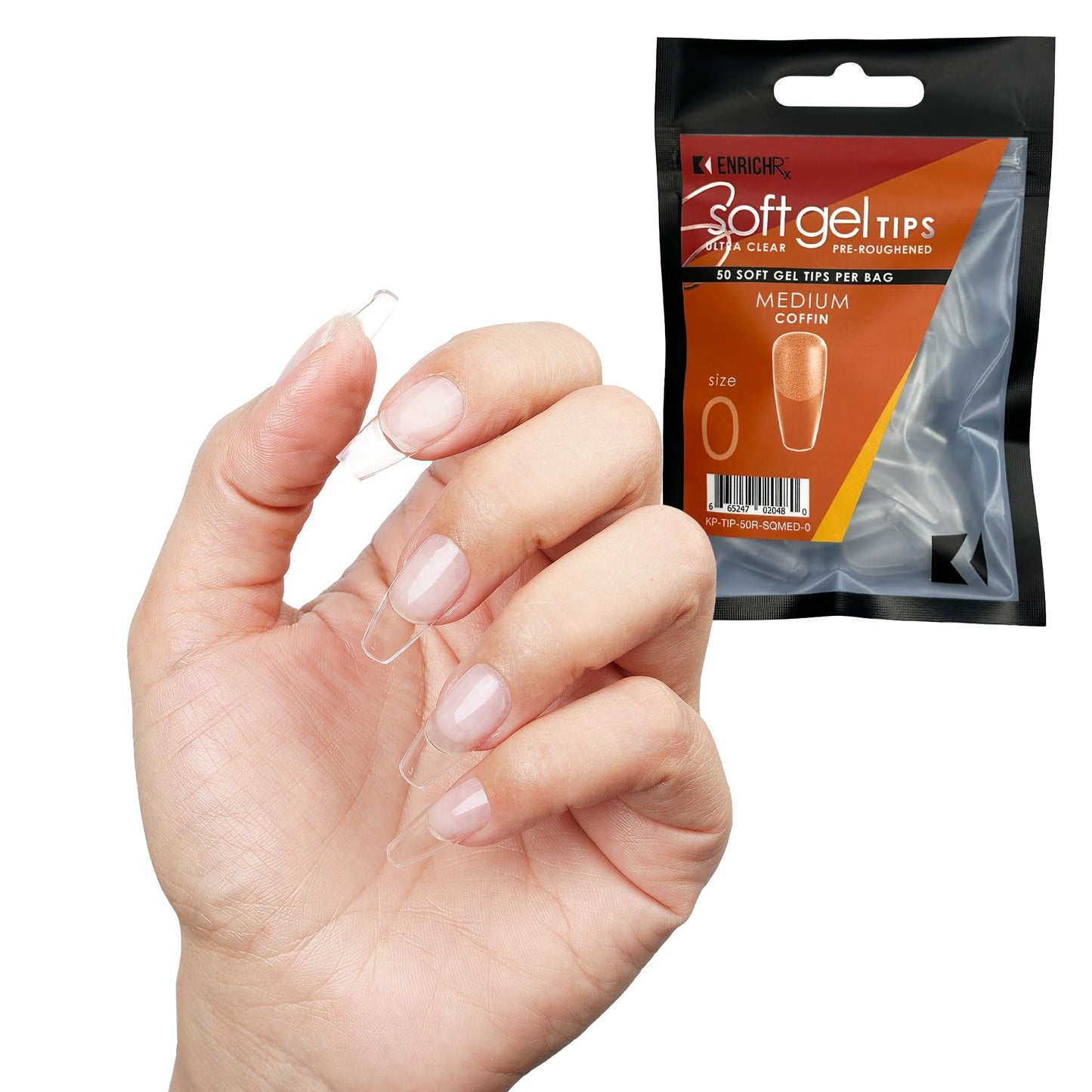 Soft Gel Tips Ultra Clear Pre-Roughened 550 pcs (Medium Coffin)