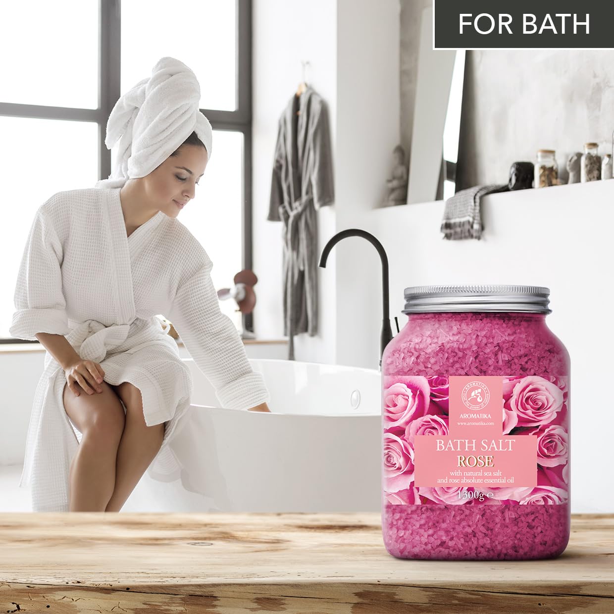 Rose Bath Salts 46 Oz – Natural Rosewood Oil & Rose Extract – Bath Additive for Spa and Skin Care