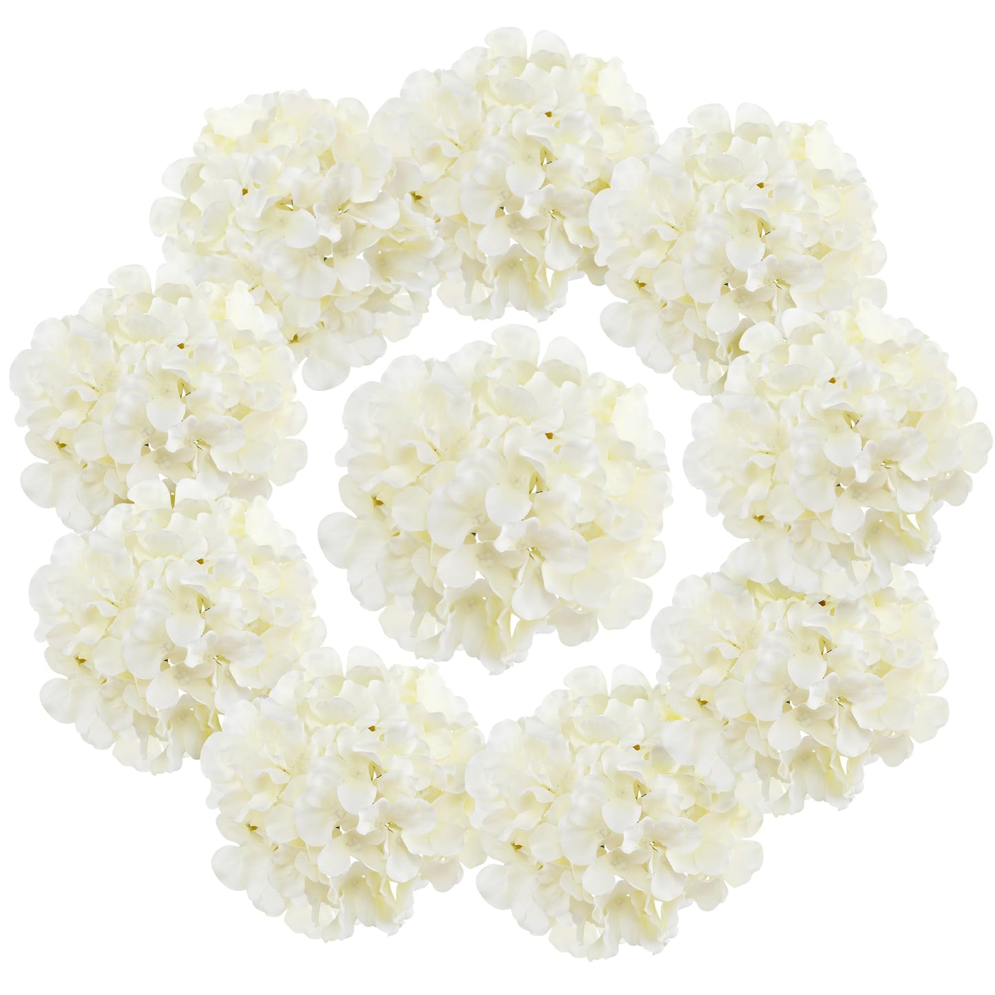 FLORRALIA Fake White Hydrangea Artificial Flowers - Faux Silk Hydrangeas Flowers Heads with Stems Real Touch for Home Wedding Party Table Decor(CreamWhite,Pack of 10)