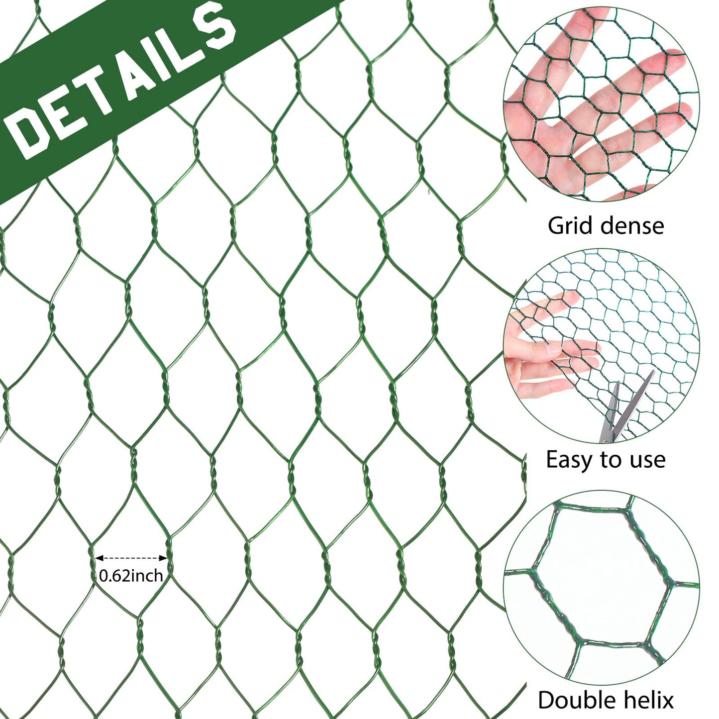 SATINIOR 2 Sheets Chicken Wire Frame Mesh for Floral Arrangements Fence Garden Poultry Netting Galvanized Hexagonal Metal Chicken Wire Fencing Roll for Craft Work Garden(23.6 x 157.4 Inches,Green)