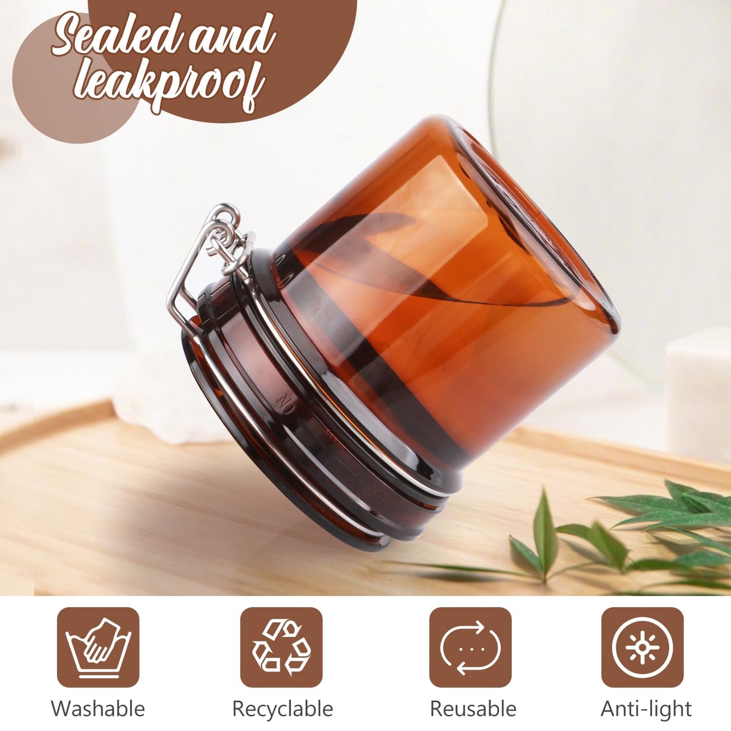 BOSMIOW 4Pcs 220ml/7.8oz PET Plastic Amber Storage Jar Sealed Container Facial Mask Jars Wide Mouth Canning Jars with Hermetic Sealed Hinged Airtight Lid for Cream Lotion Bath Salts Spices
