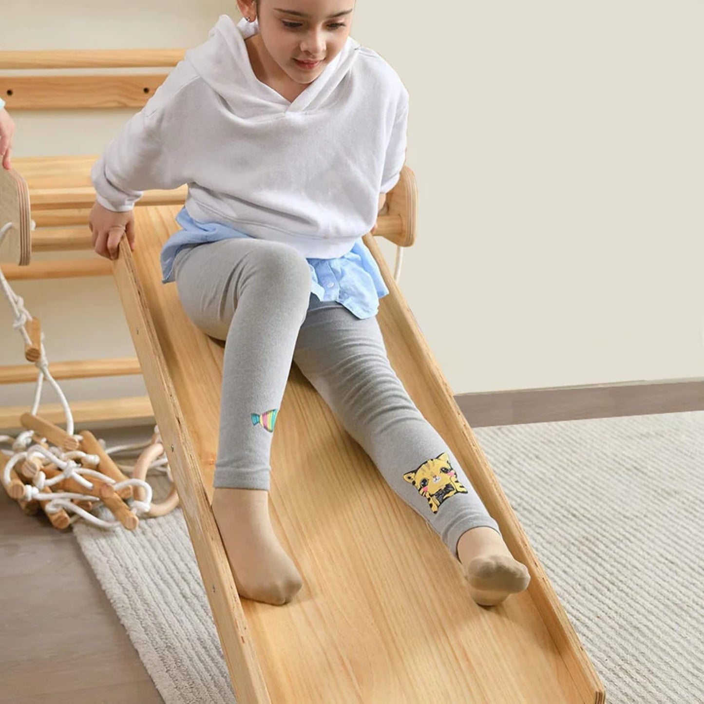 Avenlur Betula Swedish Ladder Wall Gym - Indoor Playset with Swing, Rope Ladder, Pull-Up Bar, and Slide - Indoor Gym for Kids and Adults