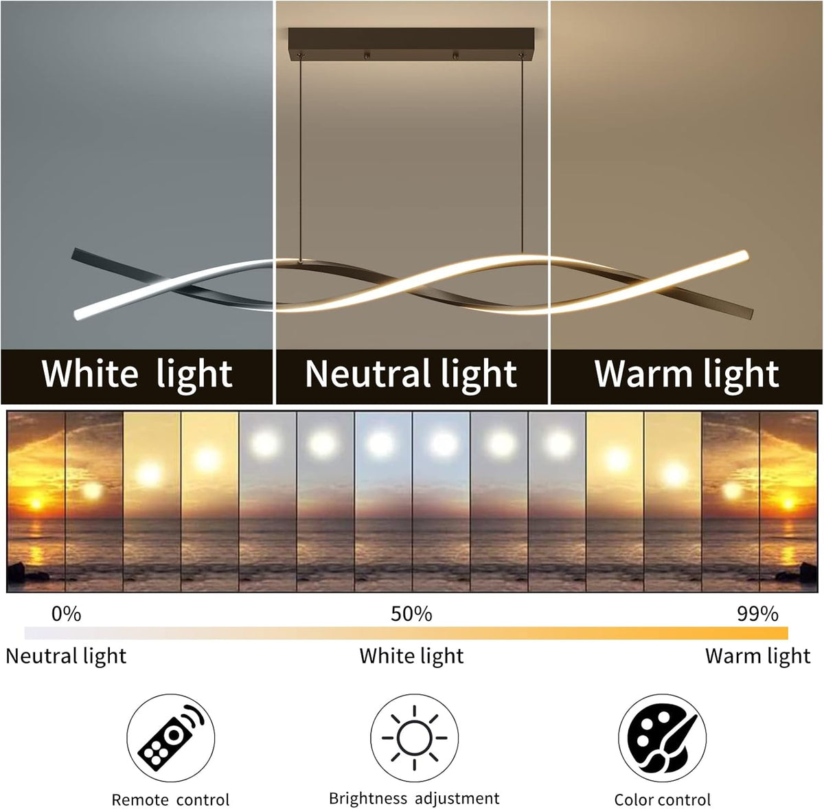 Modern Ceiling Chandelier Light, Acrylic Anti Flicker Pendant Lamp with Remote Control Dimmable 3 Color Mode & Brightness (Warm Cool Neutral Light) for Kitchen Bar Walnut