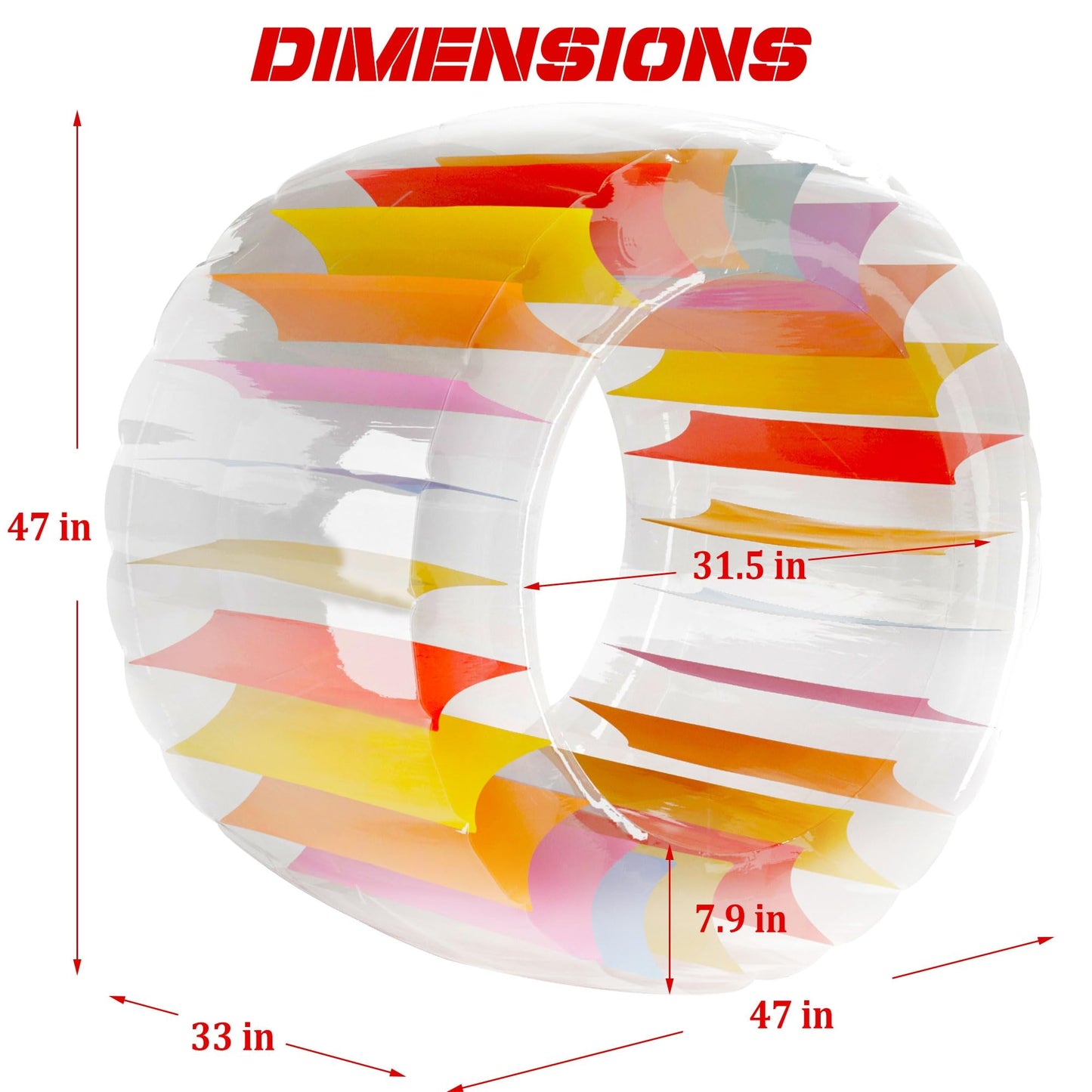 Zcaukya 47" Giant Inflatable Water Wheel for Kids, Colorful Pool Float Roller Toy for Swimming Pools, Beaches, Lawns Summer Party Fun