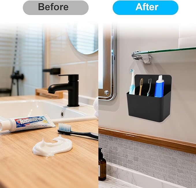 Magnetic Toothbrush Holder with Spacers, Plastic Wall-Mounted Bathroom Organizer Portable Cruise Essentials for Alaska & Caribbean Cruise Stateroom (Black)